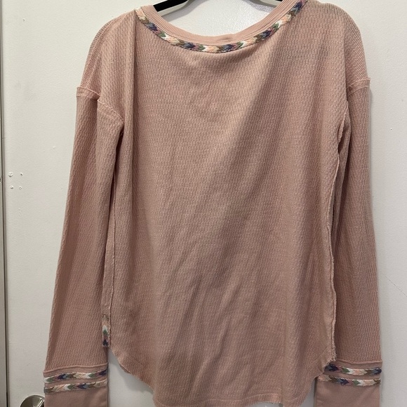 We The Free Free People Thermal Waffle Knit Embroidery Longsleeve Top Sz L - Picture 3 of 7
